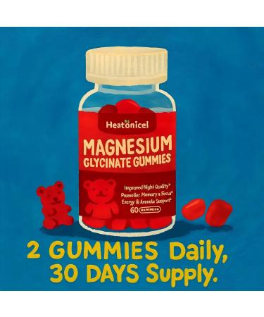 Heatonicel Magnesium Glycinate Gummies 400mg for Adults Stress Relief Supplement with CoQ10 Vitamin-D|B6 for Sleep Relaxation Bone & Memory Focus Strawberry Yogurt Flavor 60 Count - Buy Online on GoSupps.com