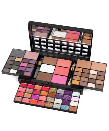 All In One Makeup Gift Kit - Ultimate Color Combination - 36 Eyeshadow, 28 Lip Gloss, 3 Blusher, 4 Concealer, 3 Contour Powder, 3 Brushes, 1 Mirror, 74 Colors Makeup Set Combination Palette