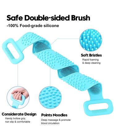 HOPESO Shower Silicone Back Scrubber - Sky Blue Upgraded Version | Exfoliating Bath Body Brush for Clean and Healthy Skin - Buy Online on GoSupps.com