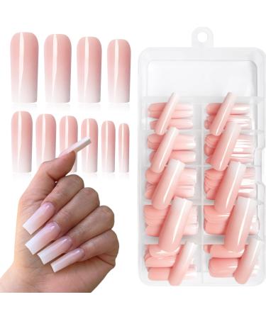 120Pcs Long Press on Nails Glossy Square Ombre Fake Nails Full Cover Pink Ombre False Nail Tips Acrylic Long Nails Press on for Women Girls Artificial Fingernails Long Square Gradient
