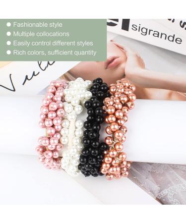 8-Piece Pearl Hair Tie Set | Stylish Elastic Scrunchies for Women | Black Purple Light Orange White | Perfect for Ponytails & Braids - Buy Online on GoSupps.com