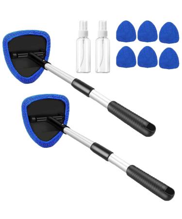 Magnetic Car Window Cleaner Windshield Cleaner with Extendable Handle and Washable Reusable Cloth Pad Head Car Glass Cleaner Kit with Spray Bottle (2 Sets)