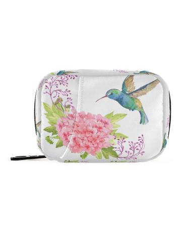 Pill Box Watercolor Flower Hummingbird Pill Case Travel Pill Organizer Bag Vitamin Organizer with Zipper