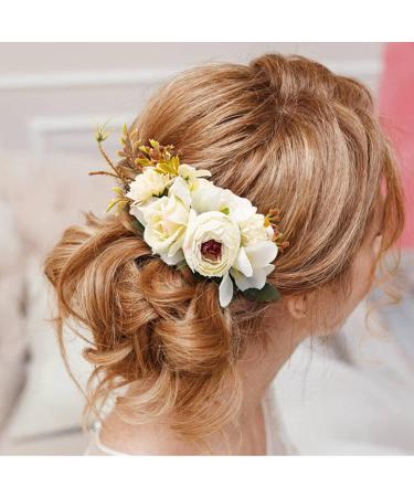 Cinaci 4 Pack Artificial Flower Metal Hair Side Combs Slides Clips Floral Wedding Bridal Headpieces Hairpins Barrettes Bun Chignon Hair Accessories for Women Flower Girls Brides Bridesmaids - Buy Online on GoSupps.com