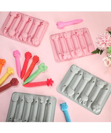 4 Pack Silicone Crayon Molds - Oven Safe, Reusable & Assorted 3D Shapes - DIY Animal, Flower, and Chocolate Pens - Pink & Gray - Buy Online on GoSupps.com