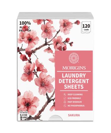 Morigins Laundry Detergent Sheets - Ultra Concentrated-120 Loads 60 Sheets Sweet Sakura Scent Clean Breeze Non Toxic People Safe Washing Travel Supplies