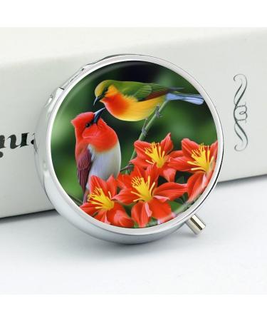 Travel Pill Box - 3 Compartment Portable Organizer with Bird & Flower Design - Small Pill Case for Handbag & Pocket - Buy Online on GoSupps.com