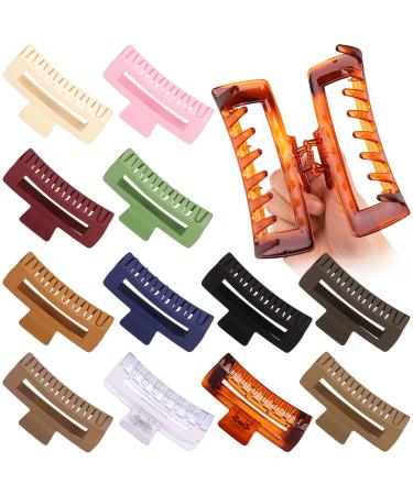 12 Pack 5'' Extra Large Hair Claw Clips for Women Thick Hair Rectangle Big Jaw Clips 12 Matte Color Jumbo Claw Clips Non-slip Strong Hold Hair Clamps for Long Curly Straight Hair
