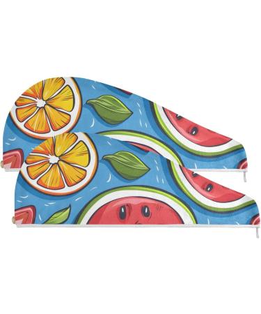 Watermelon Strawberry Orange Hair Towel 2 Pack | Super Absorbent Quick Dry Hair Turbans for Women & Girls - Buy Online on GoSupps.com