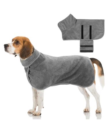 Jostift microfiber dog bathrobe absorbent dog bathrobe bathing towel dog hematele dog towel with adjustable straps for large medium and small dogs M gray gray medium