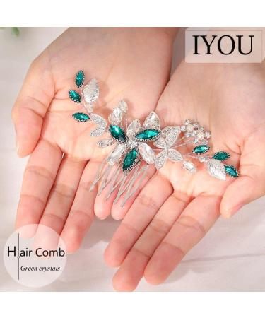 IYOU Sparkly Crystal Wedding Hair Comb - Green Bridal Hair Accessory for Bride and Bridesmaid - Buy Online on GoSupps.com