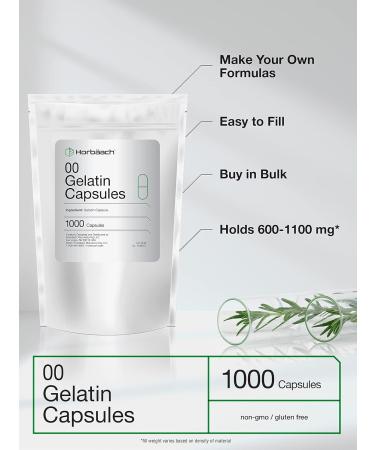 Empty Capsules Size 00 | 1000 Clear Gelatin Capsules | Resealable Bag | Non-GMO Gluten Free | By Horbaach - Buy Online on GoSupps.com