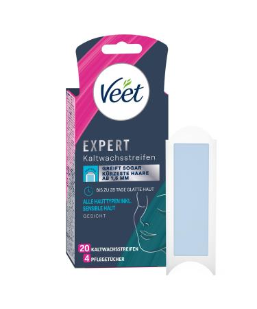 Veet Expert Cold Wax Strip Face - Wax stripes for hair removal for all skin types including sensitive skin - 10 double strips 20 stripes - Buy Online on GoSupps.com