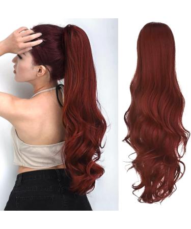 PORSMEER 26 Natural Straight Wavy Drawstring Ponytail Extension in Copper Red - Synthetic Hairpiece for Women & Girls - Buy Online on GoSupps.com