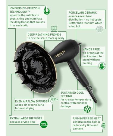 CURLSMITH Defrizzion Hair Dryer for Curly Hair | Extra Large Diffuser Reduces Frizz 3 Speeds & 4 Heat Settings - Shop Internationally - Buy Online on GoSupps.com