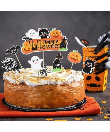 49 Pcs Halloween Cake Toppers Happy Halloween Party Decoration Supplies DIY Cartoon Cupcake Toppers Pumpkin Ghost Cake Flag Kids Birthday Favors (A) - Buy Online on GoSupps.com