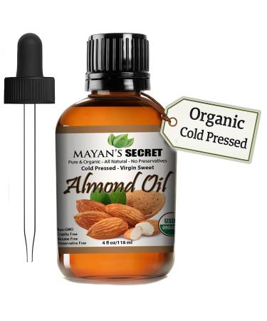 Mayan's Secret - 100% Organic Sweet Almond Oil for Skin Hair Face - Cold Pressed Pure Almond Essential Oil (4 fl. oz.) - Buy Online on GoSupps.com