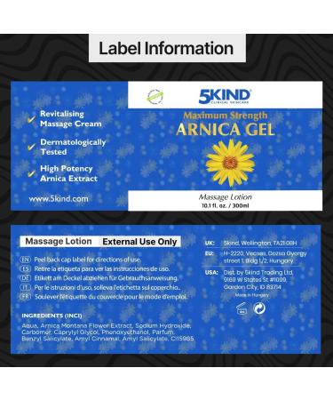 5kind Maximum Strength Arnica Bruise Gel 10.1 Fl Oz - Arnica Gel for Bruising and Swelling - Arnica Montana Cream - Fast Acting Intensive Extract for Bruises - Non-Greasy Natural Formula 10.1 Fl Oz (Pack of 1) - Buy Online on GoSupps.com