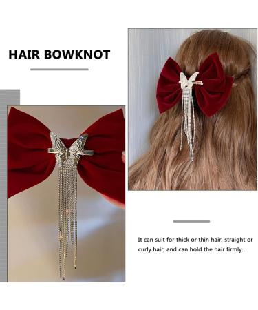 HAPINARY Tassel Hair Clip Womens Barrettes for Hair Rhinestone Hair Clips Hair Jewels for Women Hair Slides for Girls Rhinestone Barrettes for Women Big Velvet Miss Bow Tie Spring Clip Red - Buy Online on GoSupps.com