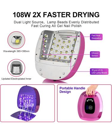 Buy UV LED Nail Lamp Rechargeable - 108W Cordless Professional Nail Dryer Kit with UV Gloves | Fast Curing Gel Polish | Portable & Smart Sensor - Buy Online on GoSupps.com