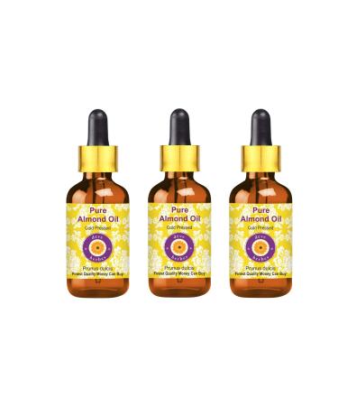 Deve Herbes Pure Almond Oil Prunus dulcis with Glass Dropper Cold Pressed Pack of Three 100ml X 3 10 oz