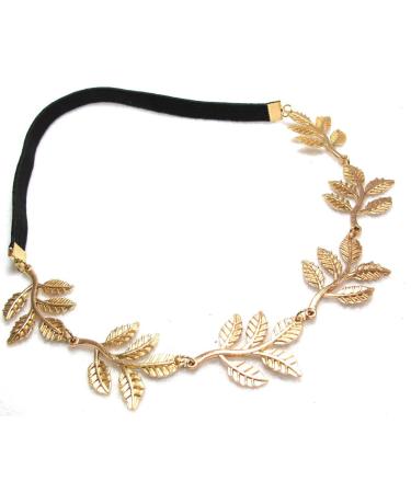 Metallic Sweet Lady Golden Leaf Flower Elastic Hair Band Headband