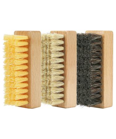 Shoe Cleaning Brush Set with Nylon Boar and Horsehair Bristles Wooden Sneaker Cleaner Brush for Leather Suede Canvas Textile Bags and Accessories - 3 Pack 3 Horsehair + Boar + Plastic bristle