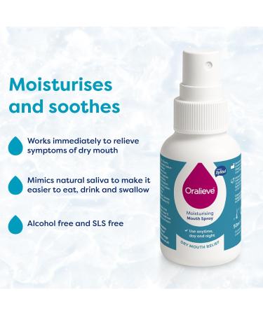 Oralieve Moisturising Dry Mouth Relief Spray (1 x 50ml), Dry Mouth Relief for Sore, Sensitive Mouths. Hydrating Dry Mouth Spray with Xylitol to Protect Teeth - Genuine Oralieve Dry Mouth Relief Spray - Buy Online on GoSupps.com