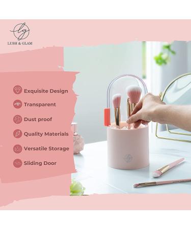 Lush and Glam Bell Jar Makeup Brush Holder | Dustproof Cosmetic Display Case with Lid and 500 Pearls | Lotus Pink Makeup Organizer for Vanity and Bathroom - Buy Online on GoSupps.com