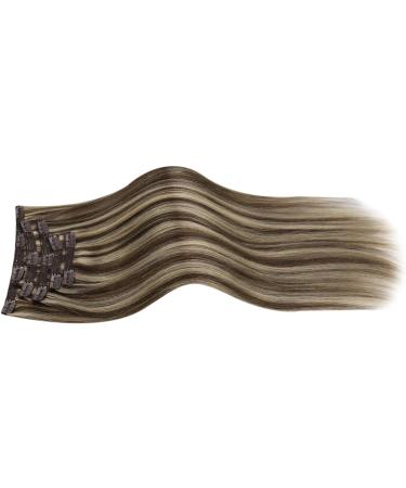 Moresoo Human Hair Extensions Clip in Dark Brown with Caramel Blonde Highlights 12 Inch 5 Pcs/70g #P4/27 - Buy Online on GoSupps.com