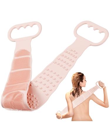 Back Scrubber for Shower  Silicone Body Scrubber  Long Exfoliating Bath Body Brush for Women  Easy to Clean  Improves Blood Circulation and Skin Smooth (Pink)