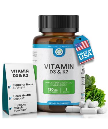 TrueMed Vitamin D3 K2 5000 IU (MK-7 90 mcg) Supplement 120 Veg Capsules K2 D3 Vitamin Supplement for Bone Heart & Immune Support & Calcium Absorption- Non-GMO Gluten Free - Made in USA