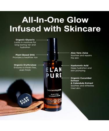 Elan Pure Face Tanning Mist Organic Ingredients Sunless Self Tanner Bronzing Hydrating Streak-Free Long Lasting Glow - Buy Online on GoSupps.com