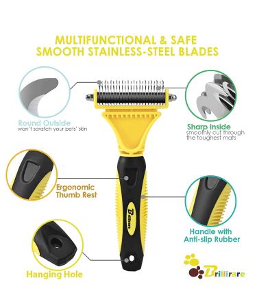 BRILLIRARE Dematting Tool + Free Stainless-Steel Comb | 2 Sided Pet Grooming Tool for Cats & Dogs - Undercoat Blade Rake for Deshedding & Removal of Mats/Tangles - Buy Online on GoSupps.com