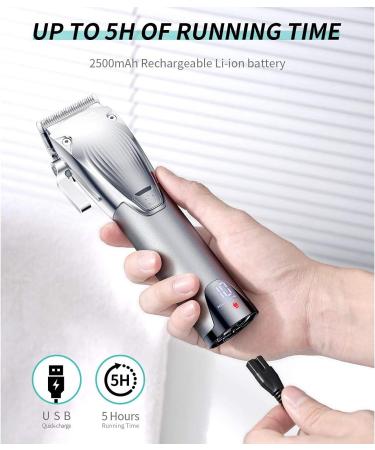 Kahdsvby Hair Clipper Professional Hair Trimmer Rechargeable Men's Cordless Haircut Adjustable Ceramic Blade Clipper Silver - Buy Online on GoSupps.com