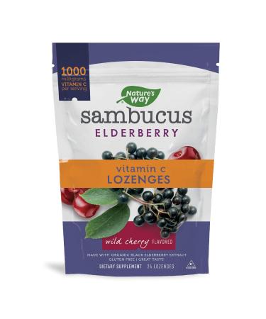 Nature's Way Sambucus Elderberry Vitamin C Lozenges Wild Cherry Flavored 24 Lozenges
