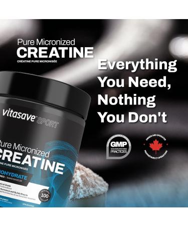 Vitasave Creatine Monohydrate Powder - Creatine Supplement For Performance & Muscle Gains - Pure & Ultra-Fine Powder for Enhanced Absorption - Fitness Essential for Athletes & Bodybuilders - Made in Canada (1000g) - Buy Online on GoSupps.com