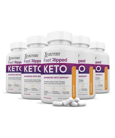 (5 Pack) Fast Ripped Keto ACV Pills 1275MG Keto Support Blend Capsule Alternative to Keto ACV Gummies Formulated with Apple Cider Vinegar Extra Virgin Olive Oil Powder Green Tea Leaf 300 Capsules