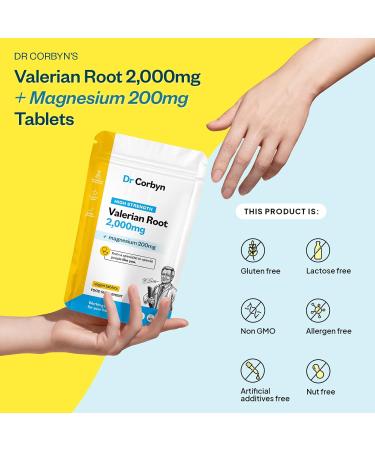 Dr Corbyn Valerian Root 2 000mg (240 Tablets) | High Strength Valerian Supplement with Magnesium 200mg | Inner Calm Support Sleep | Vegan & UK Made (Pack of 1) 240 count (Pack of 1) - Buy Online on GoSupps.com