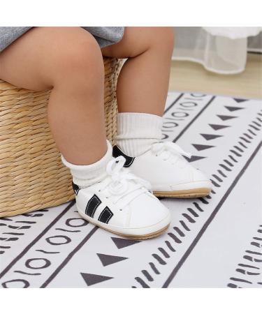 RVROVIC Baby Oxford Loafer Flats Infant Shoes 0-6 Months (White/Black) - Anti-Slip PU Leather Soft Sole Sneakers - Buy Online on GoSupps.com