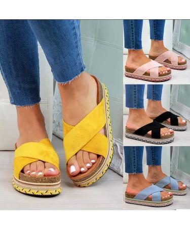 Shop Stylish Women's Plateau Wedge Sandals - Summer Beach Slip-On Bohemian Casual Flip-Flops Open Toe Non-Slip - Available in Blue EU Sizes 39 & 43 - Buy Online on GoSupps.com