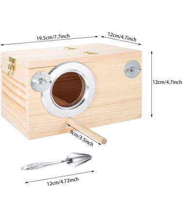 Budgie Nesting Box: Natural Wood Breeding House with Stainless Steel Feeding Spoon for Lovebirds, Budgies, Finch - Aviary Cage Bird Nests for Mating - Buy Online on GoSupps.com