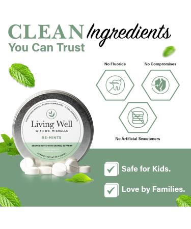 Living Well with Dr. Michelle RE-Mints Remineralizing Breath Lozenge with Hydroxyapatite + Xylitol Fluoride-Free Dentist-Developed Enamel Support Clean Ingredients 30 Count - Buy Online on GoSupps.com