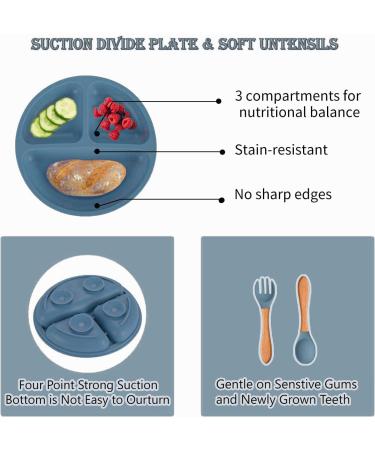 SilverStaar Baby Weaning Set - Silicone Suction Plate, Bowl, Spoon, Fork & Bib - Blue | Detachable Suction Base Feeding Set for Babies & Toddlers - Buy Online on GoSupps.com
