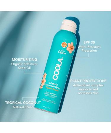 COOLA Organic Sunscreen SPF 30 Sunblock Spray - Daily Protection, Tropical Coconut - 6 Fl Oz - Buy Online on GoSupps.com