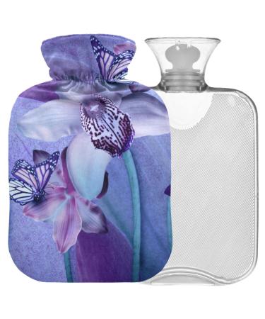 Naanle hot hot water bottle with orchid purple butterfly Transparent hot water bottle 2l large hot hot water bottle for menstrual cramps pain relief handfoots heat and cold therapy