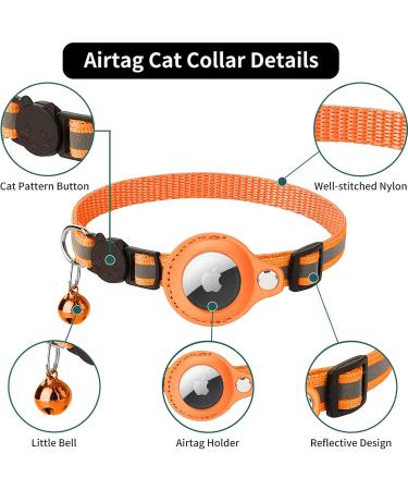 Kolacen Reflecting AirTag Catushage - Adjustable Cat Neck Band with Shell & Bell for Puppies Kittens (Orange) | Safe & Stylish Pet Tracker - Buy Online on GoSupps.com