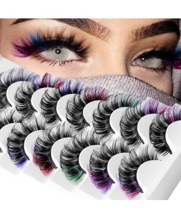 BSLVWG Coloured False Eyelashes Russian Strip LashesFalse Lashes Faux Mink Lashes Colored Lashes Fluffy Wispy Russian Strip Lashes with Color(7 MIX Colors) (01)