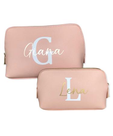 Cosmetic bag personalized initially + name make-up bag cultural bag for women handbag gift women make-up beauty make-up (large pink) l pink