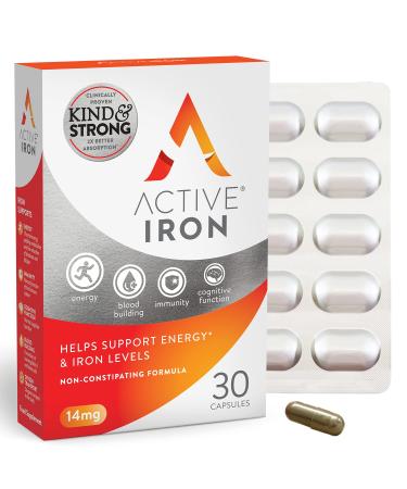 Active Iron Supplement | 30 Iron Capsules | Non- Constipating | Fights Tiredness & Fatigue | Clinically Proven to Increase Iron Levels